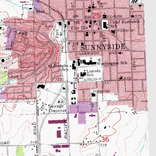 Topographic Map of Lincoln School, WA