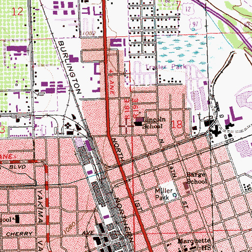 Topographic Map of Barge - Lincoln Elementary School, WA
