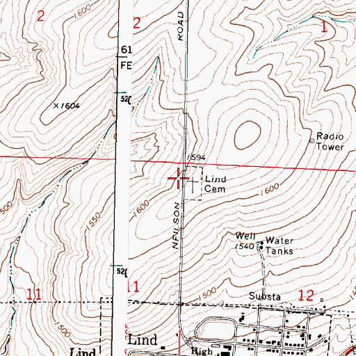 Topographic Map of Lind Cemetery, WA