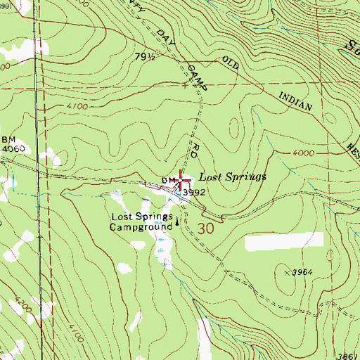 Topographic Map of Lost Springs, WA