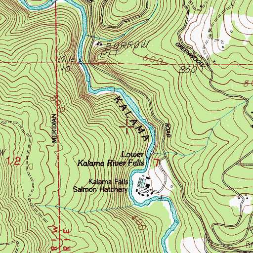 Topographic Map of Lower Kalama River Falls, WA