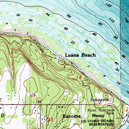 Topographic Map of Luana Beach, WA