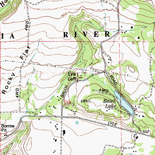 Topographic Map of Lyle Cemetery, WA