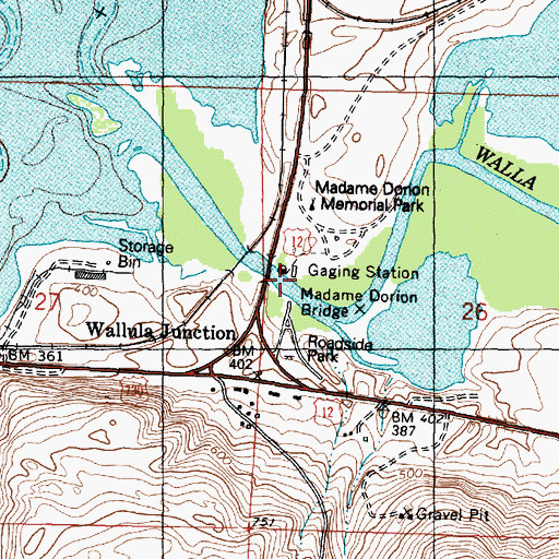 Topographic Map of Madame Dorion Bridge, WA