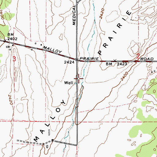 Topographic Map of Malloy Prairie, WA