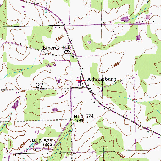 Topographic Map of Adamsburg Junior High School, AL