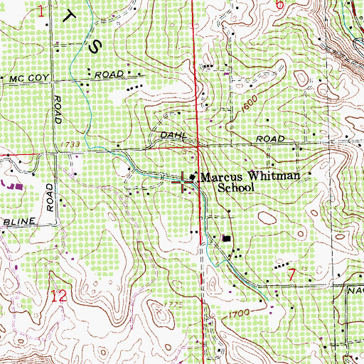 Topographic Map of Marcus Whitman School, WA