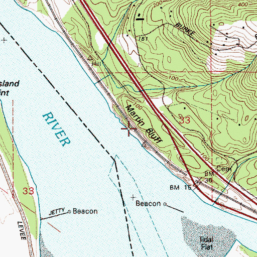 Topographic Map of Martin Bluff, WA