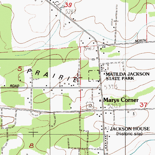 Topographic Map of Matilda Jackson State Park, WA