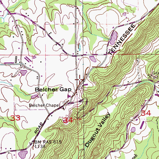 Topographic Map of Belchers Gap Church, AL