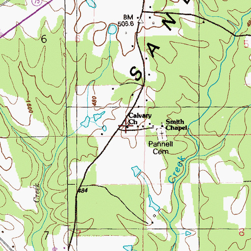 Topographic Map of Calvary Church, AL
