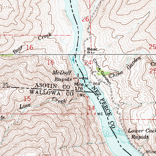 Topographic Map of McDuff Rapids, WA