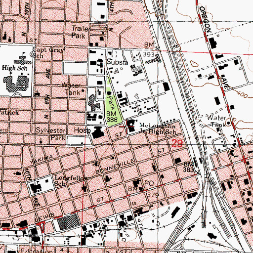 Topographic Map of McLoughlin Junior High School, WA