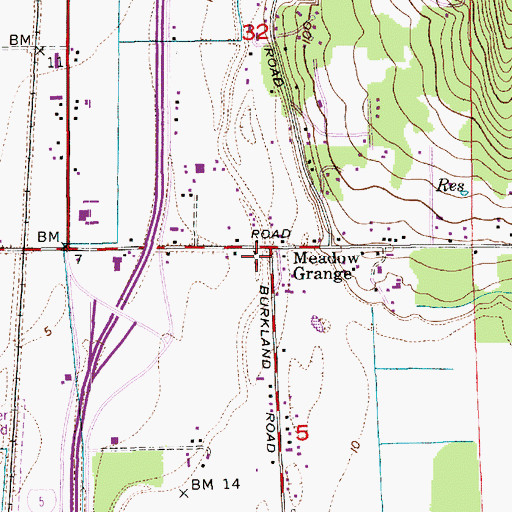 Topographic Map of Meadow Grange, WA