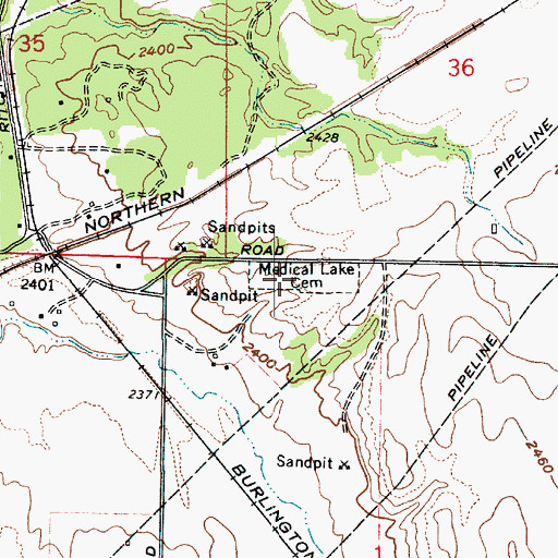Topographic Map of Medical Lake Cemetery, WA