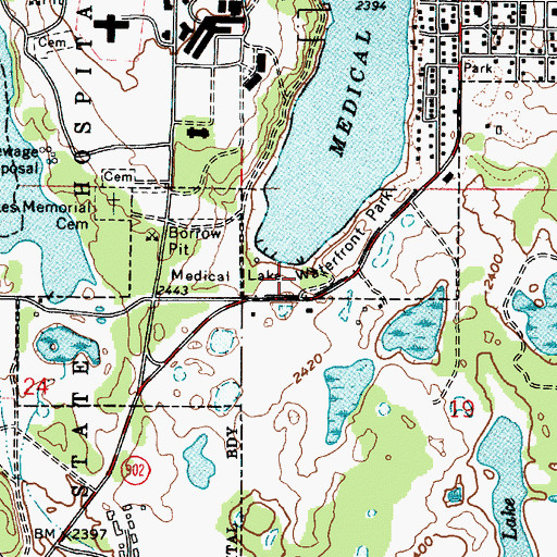 Topographic Map of Medical Lake Waterfront Park, WA