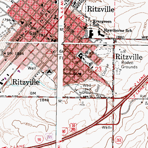 Topographic Map of East Adams Rural Hospital, WA
