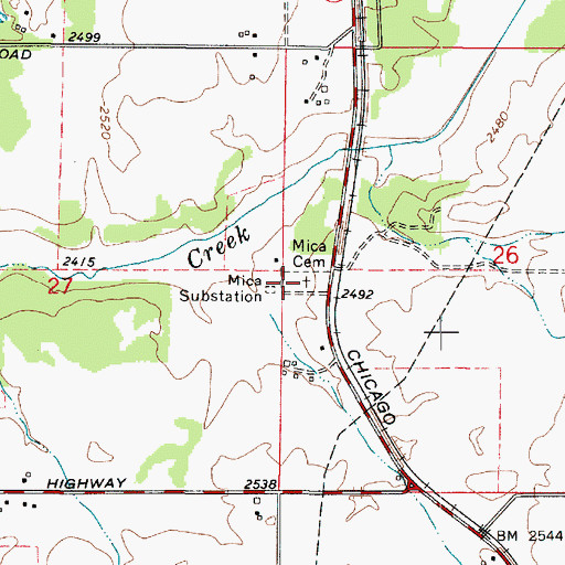 Topographic Map of Mica Cemetery, WA