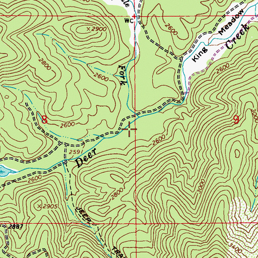 Topographic Map of Middle Fork Deer Creek, WA