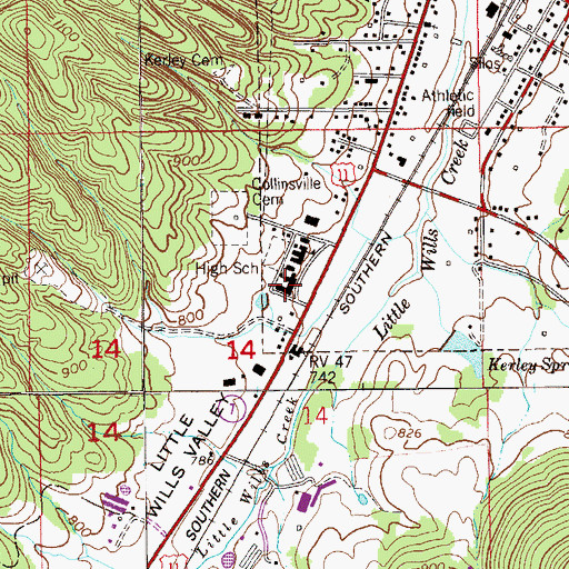 Topographic Map of Collinsville High School, AL
