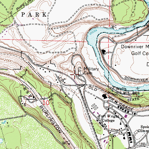 Topographic Map of Fort George Wright Cemetery, WA