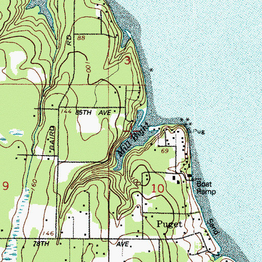 Topographic Map of Mill Bight, WA