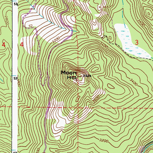 Topographic Map of Moon Hill, WA