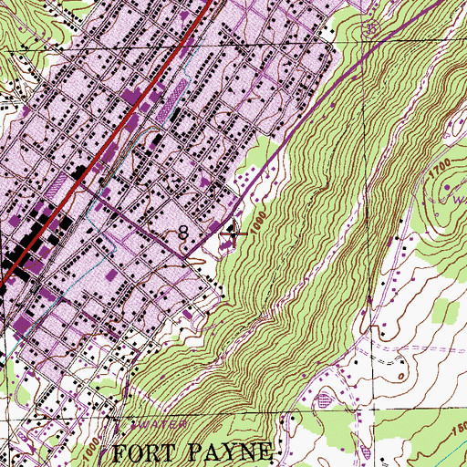 Topographic Map of DeKalb County Library, AL