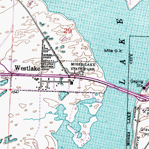 Topographic Map of Moses Lake State Park, WA