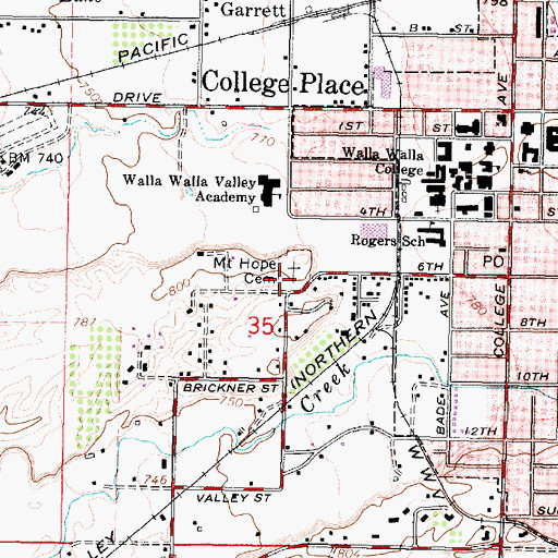 Topographic Map of Mount Hope Cemetery, WA