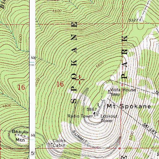 Topographic Map of Mount Spokane State Park, WA