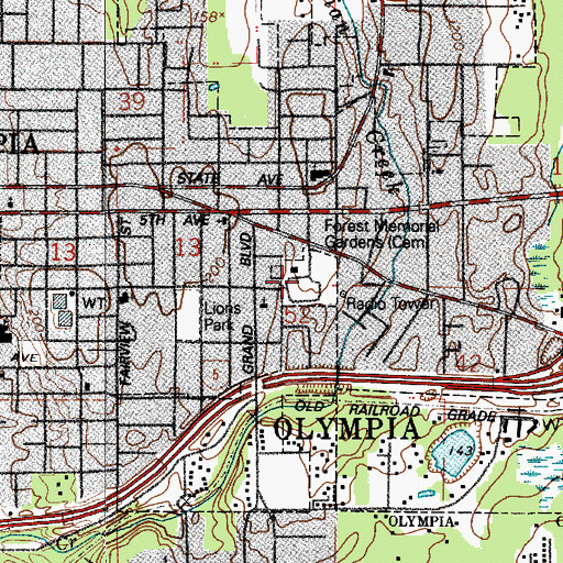 Topographic Map of Mount Tabor Cemetery, WA