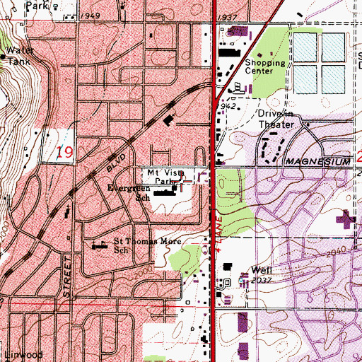 Topographic Map of Mount Vista Park, WA