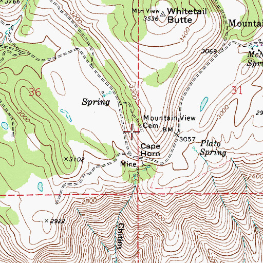 Topographic Map of Mountain View Cemetery, WA