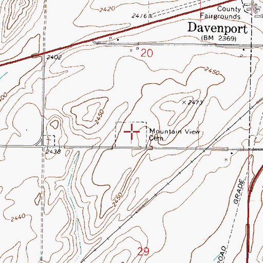 Topographic Map of Mountain View Cemetery, WA