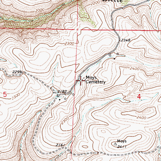 Topographic Map of Moys Cemetery, WA
