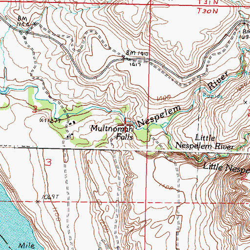 Topographic Map of Multnomah Falls, WA