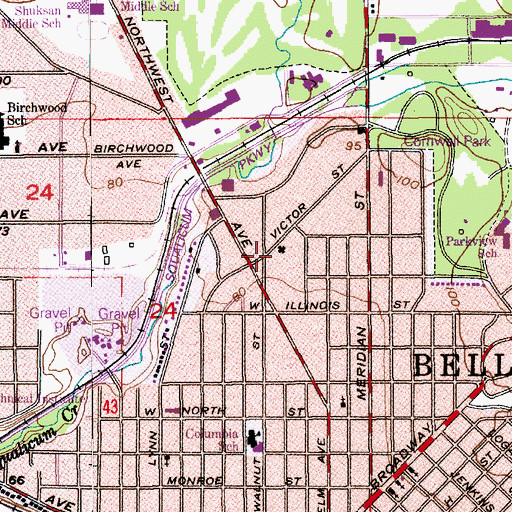 Topographic Map of Needham Hospital, WA