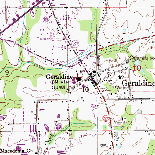 Topographic Map of Geraldine School, AL