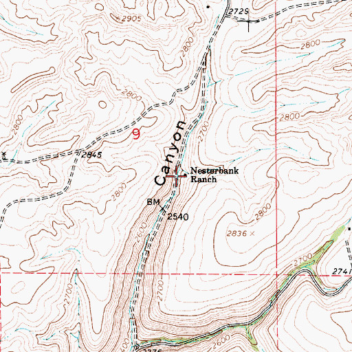 Topographic Map of Nesterbank Ranch, WA