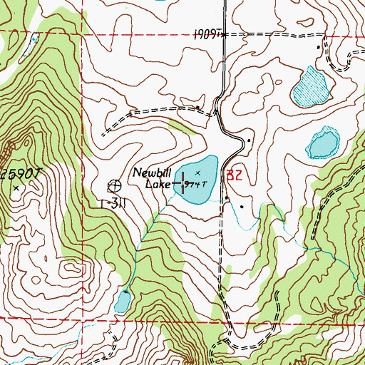 Topographic Map of Newbill Lake, WA