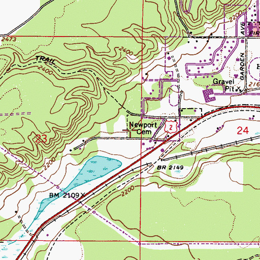 Topographic Map of Newport Cemetery, WA