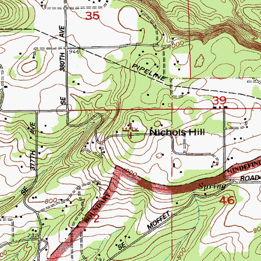 Topographic Map of Nichols Hill, WA