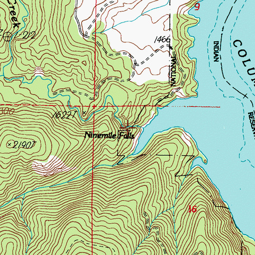 Topographic Map of Ninemile Falls, WA