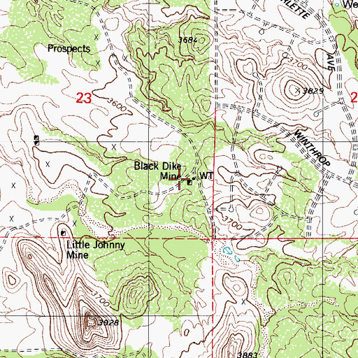 Topographic Map of Black Dike Mine, AZ