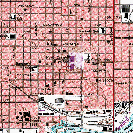 Topographic Map of North Central High School, WA