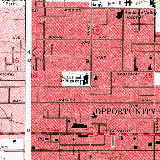 Topographic Map of North Pines Middle School, WA