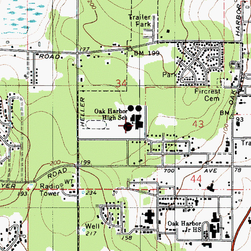 Topographic Map of Oak Harbor High School, WA