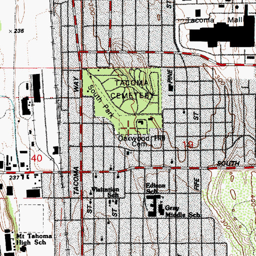 Topographic Map of Oakwood Hill Cemetery, WA