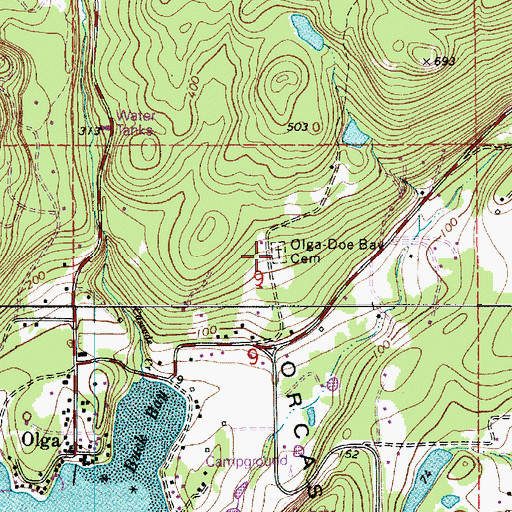 Topographic Map of Olga - Doe Bay Cemetery, WA